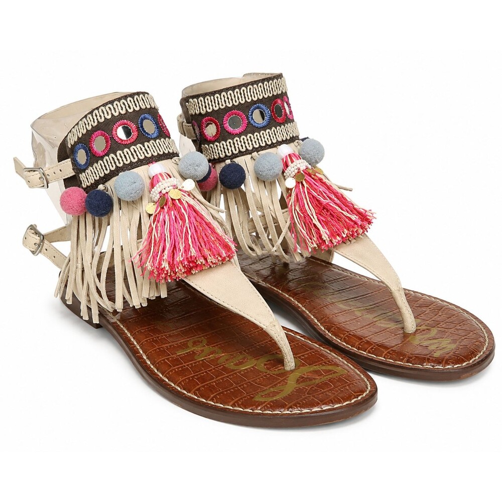 Sam Edelman Boho Fringe Tassel Pom Pom Gladiator Sandals Women's 8M